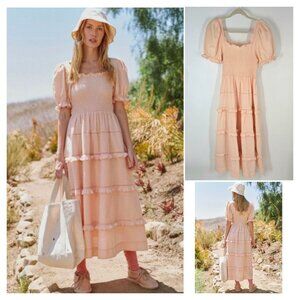The Great Scallop Savanna Tiered Midi Dress in Light Peach Women's Size Small